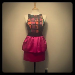Milly of New York Colorful Plaid and Pink Mini Dress